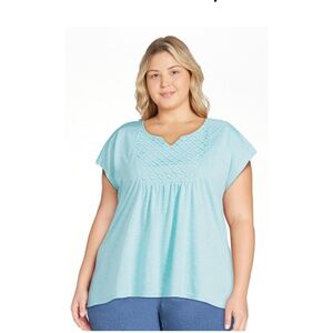 RealSize Women’s Plus Size Aqua Crochet Bib Tunic Top 2X NEW